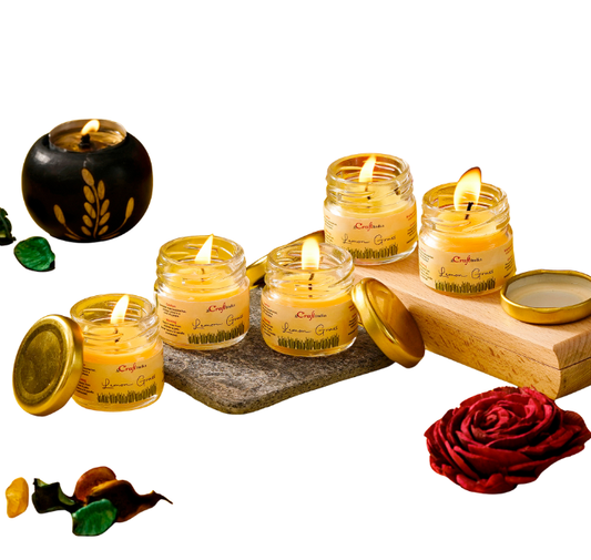 eCraftIndia Set of 5 Lemon Grass Scented Minijar Candle